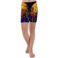 Skyline Frankfurt Abstract Moon Kids  Lightweight Velour Capri Yoga Leggings by Cemarart