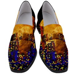 Skyline Frankfurt Abstract Moon Women s Chunky Heel Loafers by Cemarart