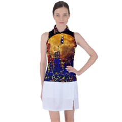 Skyline Frankfurt Abstract Moon Women s Sleeveless Polo T-shirt by Cemarart