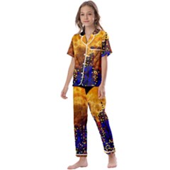 Skyline Frankfurt Abstract Moon Kids  Satin Short Sleeve Pajamas Set by Cemarart