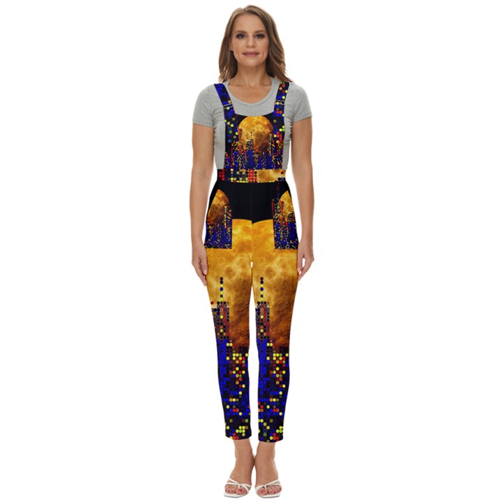 Skyline Frankfurt Abstract Moon Women s Pinafore Overalls Jumpsuit