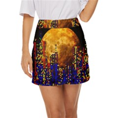 Skyline Frankfurt Abstract Moon Mini Front Wrap Skirt by Cemarart