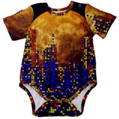 Skyline Frankfurt Abstract Moon Baby Short Sleeve Bodysuit by Cemarart