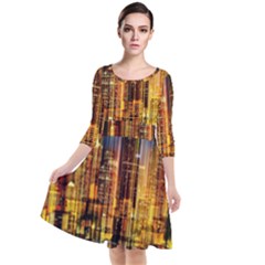 Skyline Light Rays Gloss Upgrade Quarter Sleeve Waist Band Dress by Cemarart