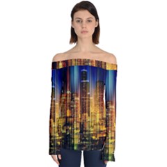 Skyline Light Rays Gloss Upgrade Off Shoulder Long Sleeve Top by Cemarart