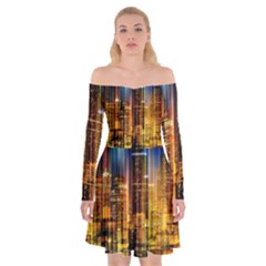 Skyline Light Rays Gloss Upgrade Off Shoulder Skater Dress by Cemarart