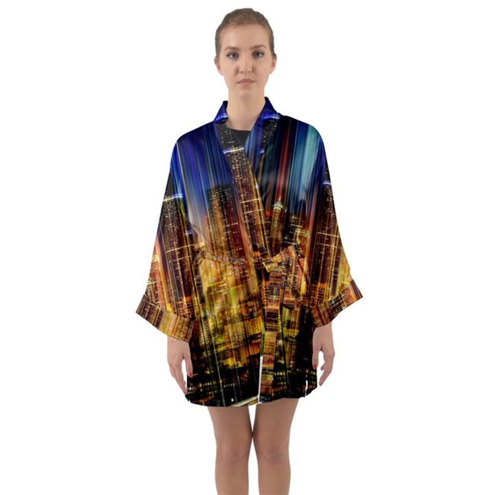 Skyline Light Rays Gloss Upgrade Long Sleeve Satin Kimono