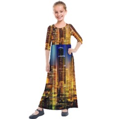 Skyline Light Rays Gloss Upgrade Kids  Quarter Sleeve Maxi Dress by Cemarart