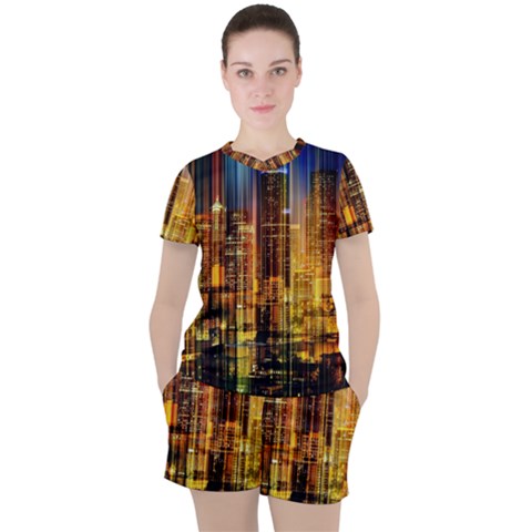 Skyline Light Rays Gloss Upgrade Women s T-shirt And Shorts Set by Cemarart