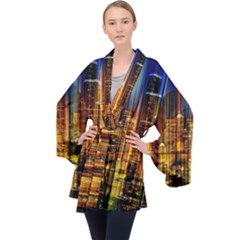 Skyline Light Rays Gloss Upgrade Long Sleeve Velvet Kimono  by Cemarart