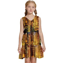 Skyline Light Rays Gloss Upgrade Kids  Sleeveless Tiered Mini Dress by Cemarart