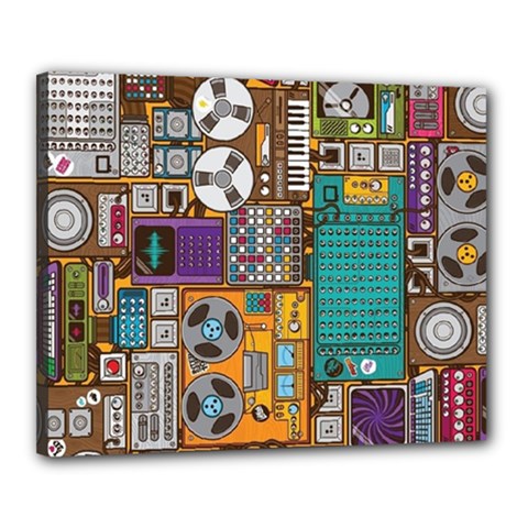 Pattern Design Art Techno  Dj Music Retro Music Device Canvas 20  X 16  (stretched) by Cemarart