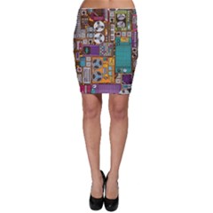 Pattern Design Art Techno  Dj Music Retro Music Device Bodycon Skirt by Cemarart