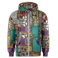 Pattern Design Art Techno  Dj Music Retro Music Device Men s Zipper Hoodie by Cemarart