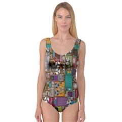 Pattern Design Art Techno  Dj Music Retro Music Device Princess Tank Leotard  by Cemarart