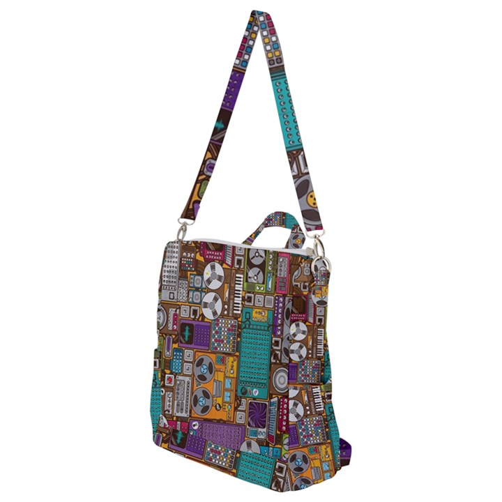 Pattern Design Art Techno  Dj Music Retro Music Device Crossbody Backpack