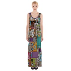 Pattern Design Art Techno  Dj Music Retro Music Device Thigh Split Maxi Dress by Cemarart