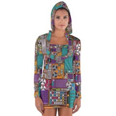 Pattern Design Art Techno  Dj Music Retro Music Device Long Sleeve Hooded T-shirt by Cemarart