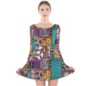 Pattern Design Art Techno  Dj Music Retro Music Device Long Sleeve Velvet Skater Dress View1