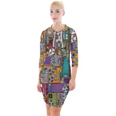 Pattern Design Art Techno  Dj Music Retro Music Device Quarter Sleeve Hood Bodycon Dress by Cemarart