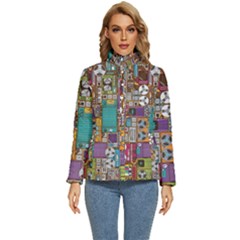 Pattern Design Art Techno  Dj Music Retro Music Device Women s Puffer Bubble Jacket Coat by Cemarart