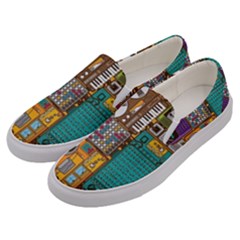 Pattern Design Art Techno  Dj Music Retro Music Device Men s Canvas Slip Ons by Cemarart