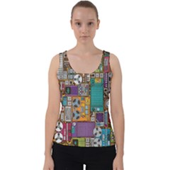 Pattern Design Art Techno  Dj Music Retro Music Device Velvet Tank Top by Cemarart