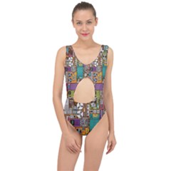 Pattern Design Art Techno  Dj Music Retro Music Device Center Cut Out Swimsuit by Cemarart