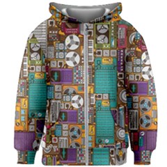 Pattern Design Art Techno  Dj Music Retro Music Device Kids  Zipper Hoodie Without Drawstring by Cemarart