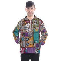 Pattern Design Art Techno  Dj Music Retro Music Device Men s Half Zip Pullover by Cemarart