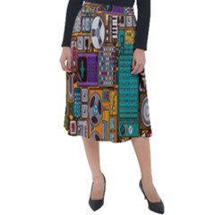 Pattern Design Art Techno  Dj Music Retro Music Device Classic Velour Midi Skirt  by Cemarart