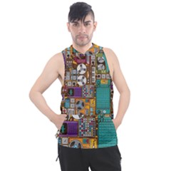 Pattern Design Art Techno  Dj Music Retro Music Device Men s Sleeveless Hoodie by Cemarart