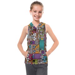 Pattern Design Art Techno  Dj Music Retro Music Device Kids  Sleeveless Hoodie by Cemarart