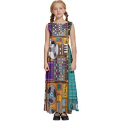 Pattern Design Art Techno  Dj Music Retro Music Device Kids  Satin Sleeveless Maxi Dress by Cemarart