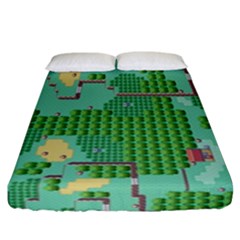 Green Retro Games Pattern Fitted Sheet (california King Size) by Cemarart