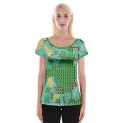 Green Retro Games Pattern Cap Sleeve Top by Cemarart