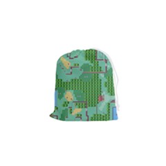 Green Retro Games Pattern Drawstring Pouch (xs) by Cemarart