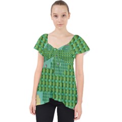 Green Retro Games Pattern Lace Front Dolly Top by Cemarart