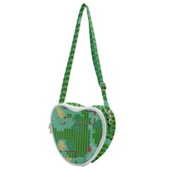 Green Retro Games Pattern Heart Shoulder Bag by Cemarart