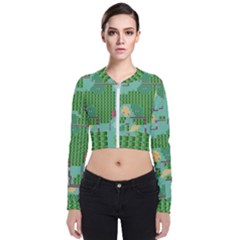 Green Retro Games Pattern Long Sleeve Zip Up Bomber Jacket by Cemarart