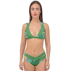 Green Retro Games Pattern Double Strap Halter Bikini Set by Cemarart