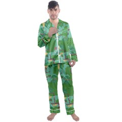 Green Retro Games Pattern Men s Long Sleeve Satin Pajamas Set by Cemarart