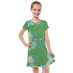 Green Retro Games Pattern Kids  Cross Web Dress by Cemarart