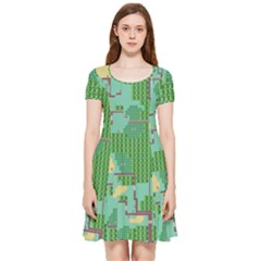 Green Retro Games Pattern Inside Out Cap Sleeve Dress by Cemarart