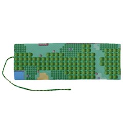 Green Retro Games Pattern Roll Up Canvas Pencil Holder (m) by Cemarart