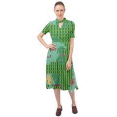 Green Retro Games Pattern Keyhole Neckline Chiffon Dress by Cemarart