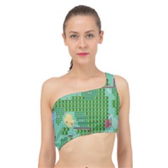 Green Retro Games Pattern Spliced Up Bikini Top 