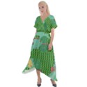 Green Retro Games Pattern Cross Front Sharkbite Hem Maxi Dress View1