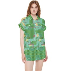 Green Retro Games Pattern Chiffon Lounge Set by Cemarart