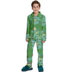 Green Retro Games Pattern Kids  Long Sleeve Velvet Pajamas Set by Cemarart